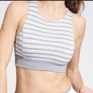 ATHLETA Women's Stripe Deep‎ Breathe High Neck Sports Bra Grey Striped  Medium